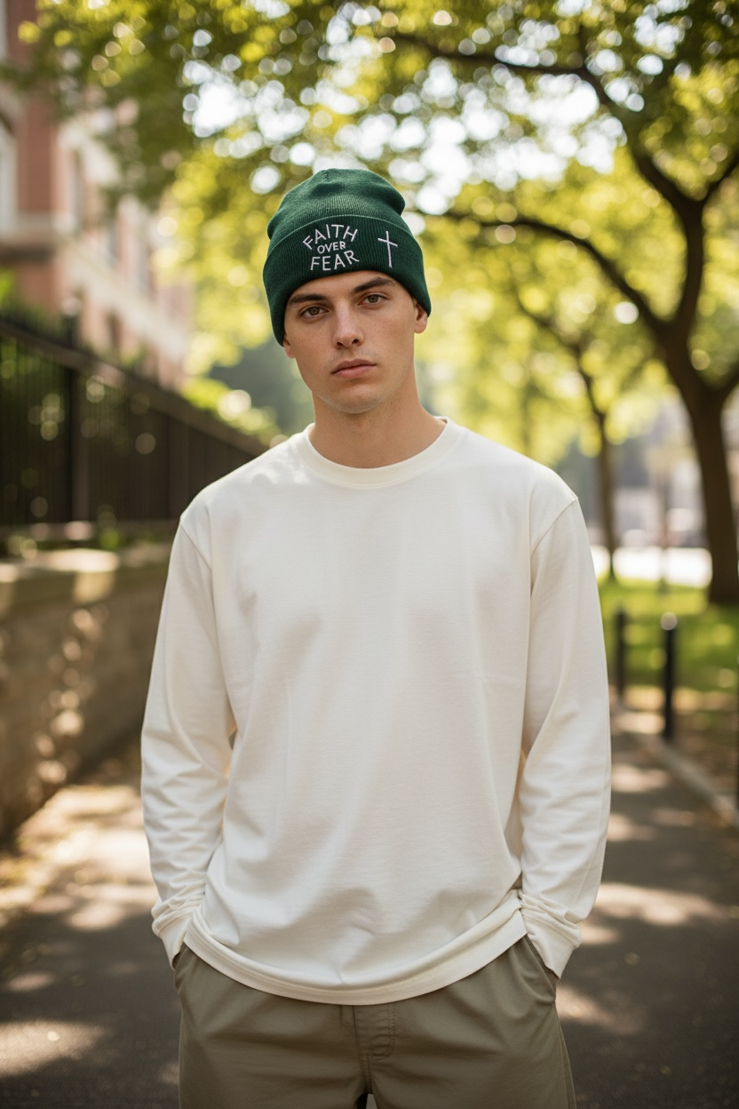 Faith Over Fear Beanie Forest Green
