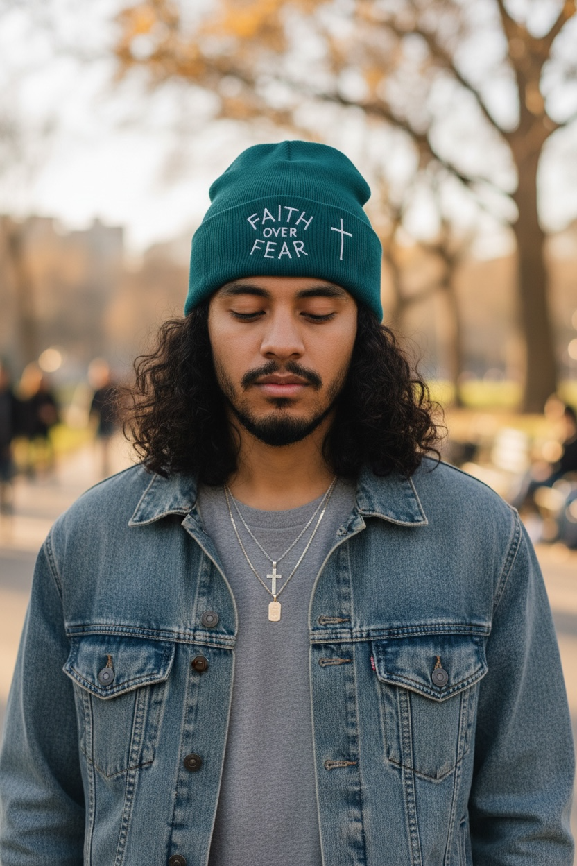 Faith Over Fear Beanie Forest Green
