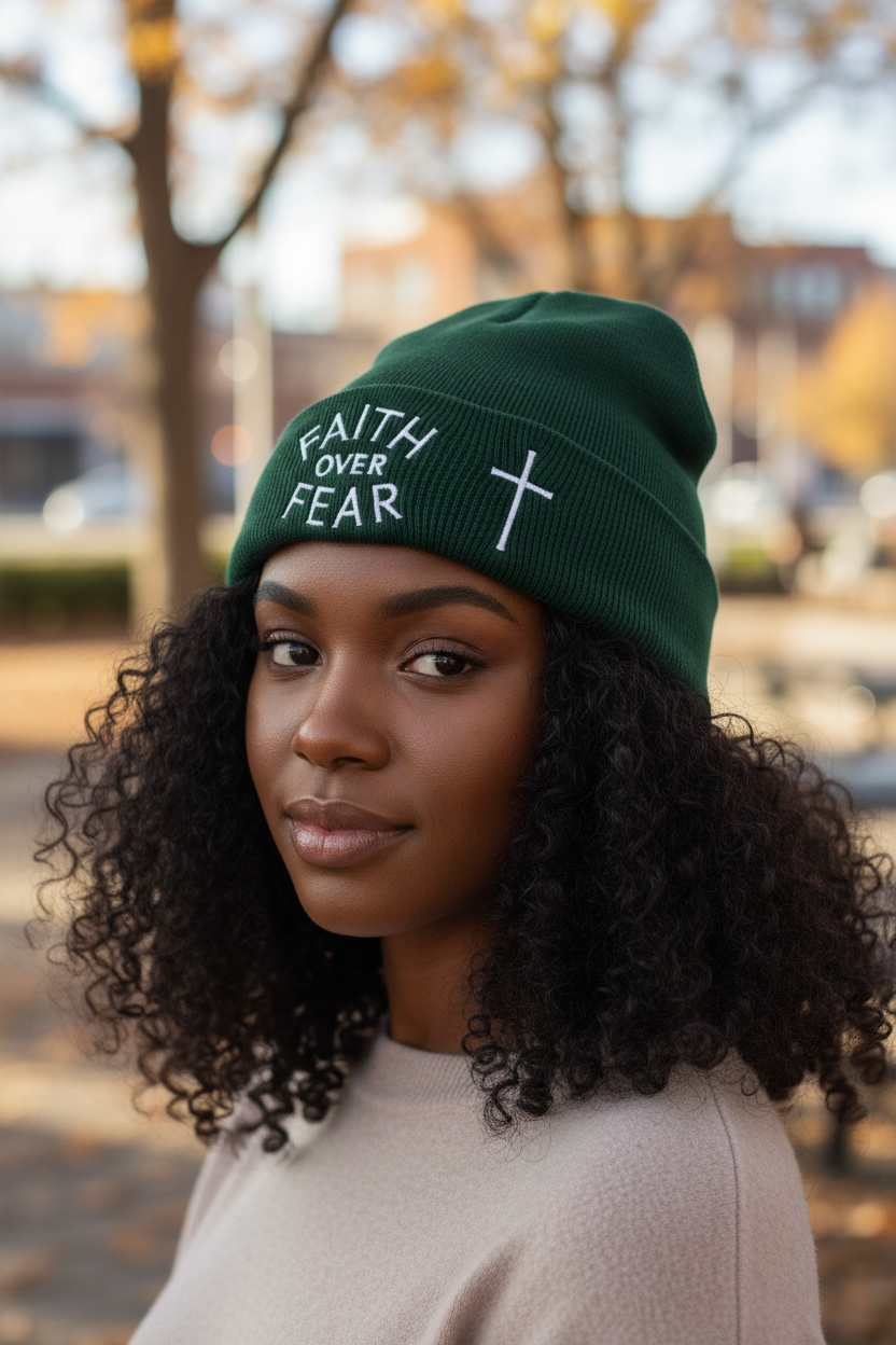 Faith Over Fear Beanie Forest Green