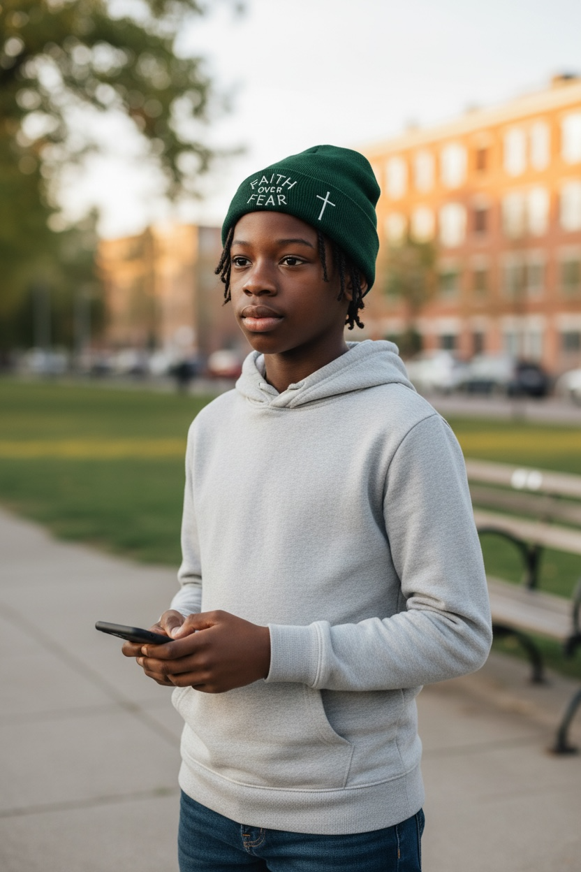 Faith Over Fear Beanie Forest Green