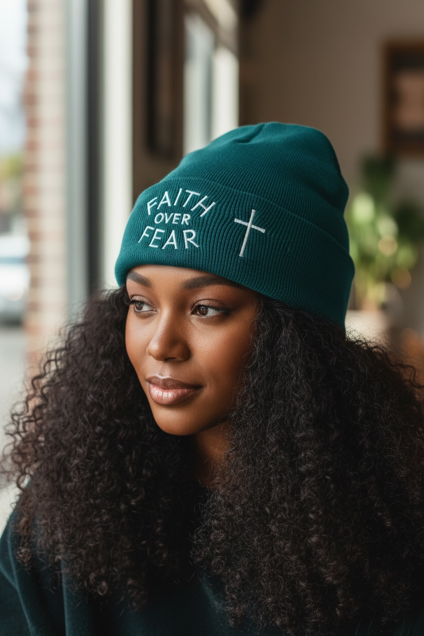 Faith Over Fear Beanie Forest Green