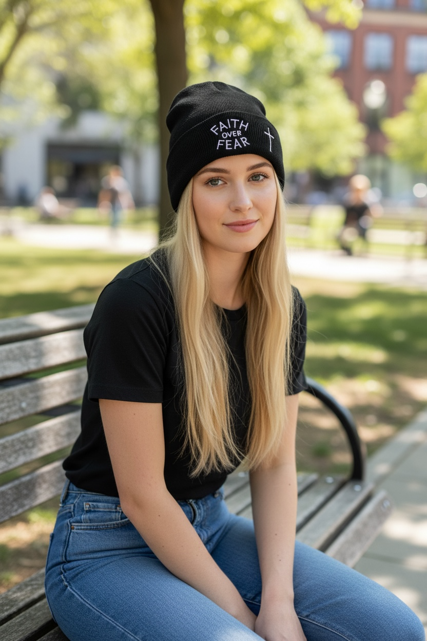 Faith Over Fear Beanie Forest Green